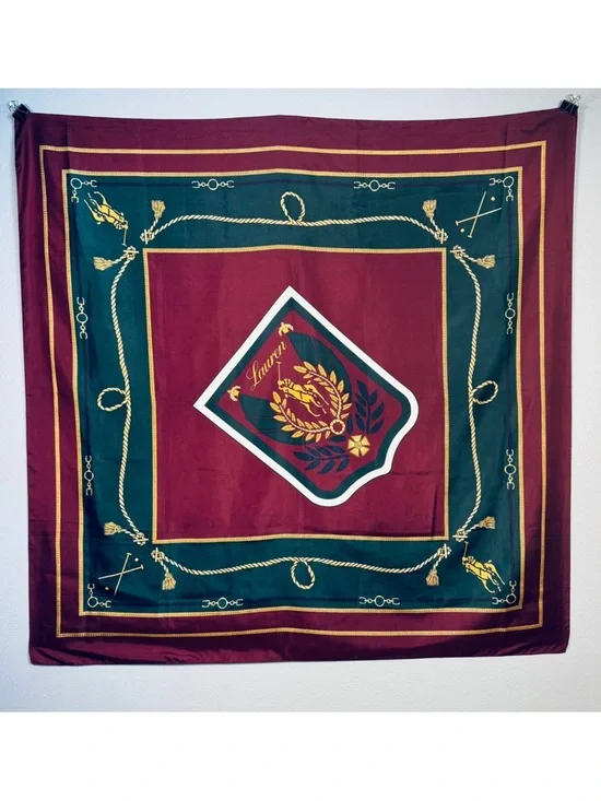 POLO Ralph Lauren LAUREN Uni Crest Equestrian vintage large square Scarf Japan - Picture 2 of 11
